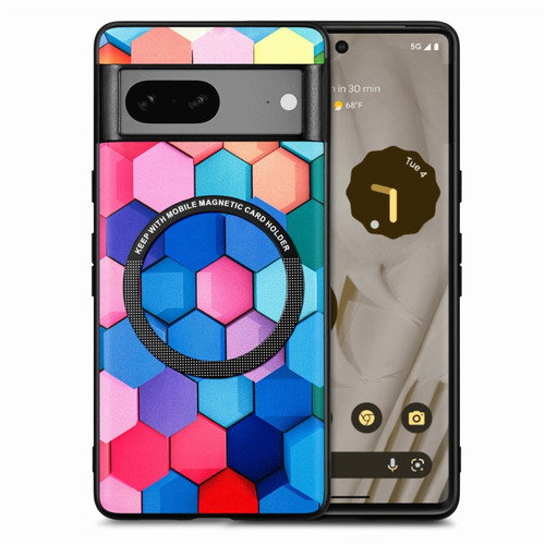 Google Pixel 7 Colored Drawing Leather Back Cover Magsafe Phone Case - Colorful Cube