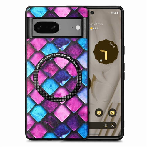 Google Pixel 7 Colored Drawing Leather Back Cover Magsafe Phone Case - Purple Scales