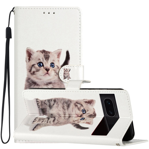 Google Pixel 7 Colored Drawing Leather Phone Case - Little Tabby Cat