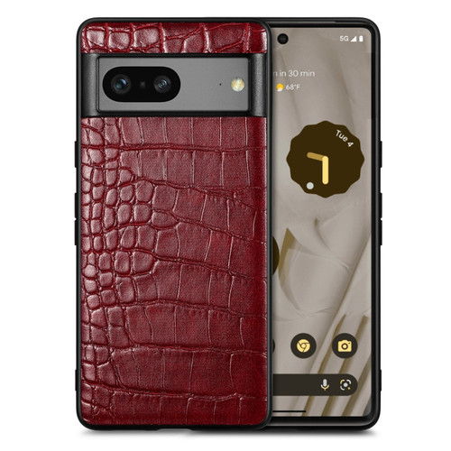 Google Pixel 7 Crocodile Grain Leather Phone Case - Red