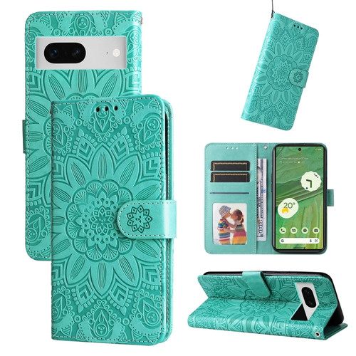 Google Pixel 7 Embossed Sunflower Leather Phone Case - Green