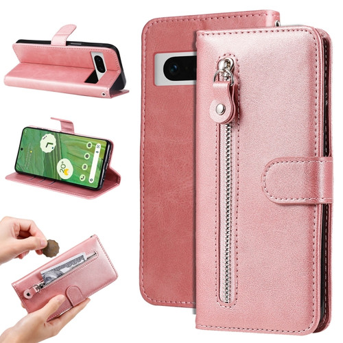 Google Pixel 7 Fashion Calf Texture Zipper Leather Phone Case - Rose Gold