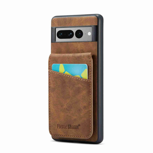 Google Pixel 7 Fierre Shann Crazy Horse Card Holder Back Cover PU Phone Case - Brown