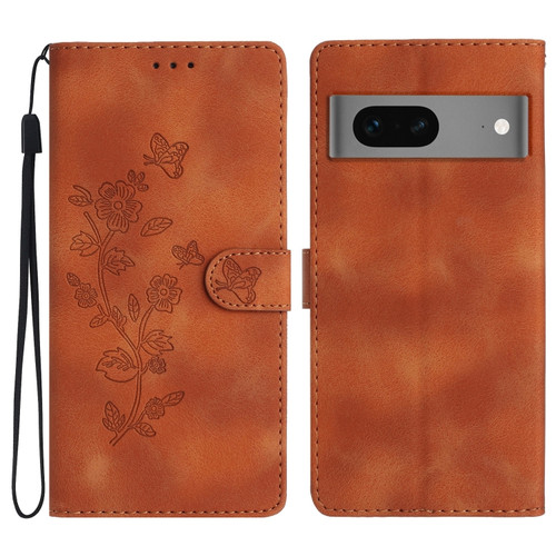 Google Pixel 7 Flower Butterfly Embossing Pattern Leather Phone Case - Brown