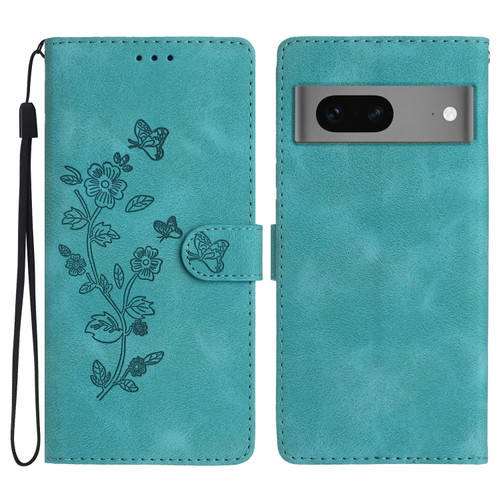 Google Pixel 7 Flower Butterfly Embossing Pattern Leather Phone Case - Sky Blue
