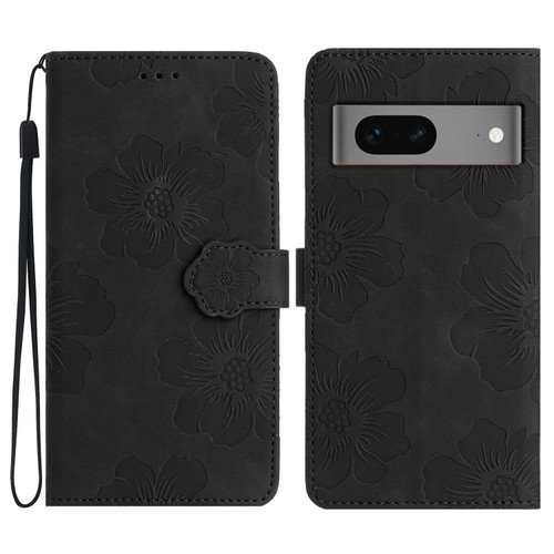 Google Pixel 7 Flower Embossing Pattern Leather Phone Case - Black