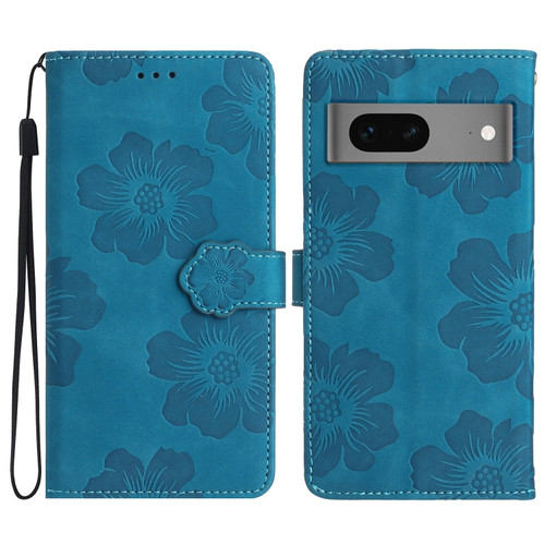 Google Pixel 7 Flower Embossing Pattern Leather Phone Case - Blue