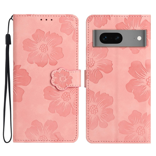 Google Pixel 7 Flower Embossing Pattern Leather Phone Case - Pink
