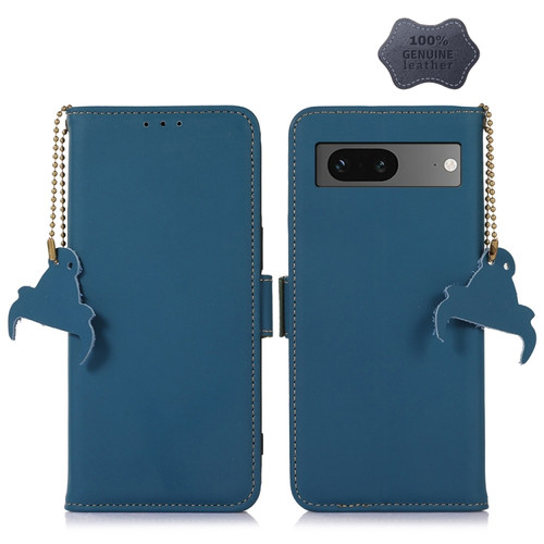Google Pixel 7 Genuine Leather Magnetic RFID Leather Phone Case - Blue