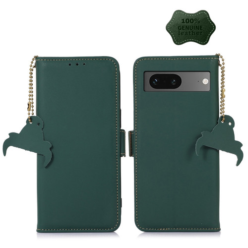 Google Pixel 7 Genuine Leather Magnetic RFID Leather Phone Case - Green