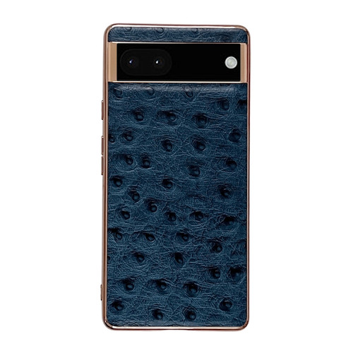 Google Pixel 7 Genuine Leather Ostrich Texture Nano Electroplating Phone Case - Blue