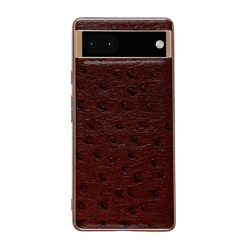 Google Pixel 7 Genuine Leather Ostrich Texture Nano Electroplating Phone Case - Coffee