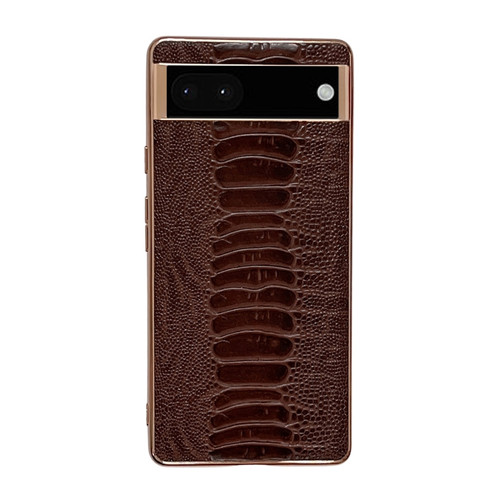 Google Pixel 7 Genuine Leather Weilai Series Nano Electroplating Phone Case - Coffee