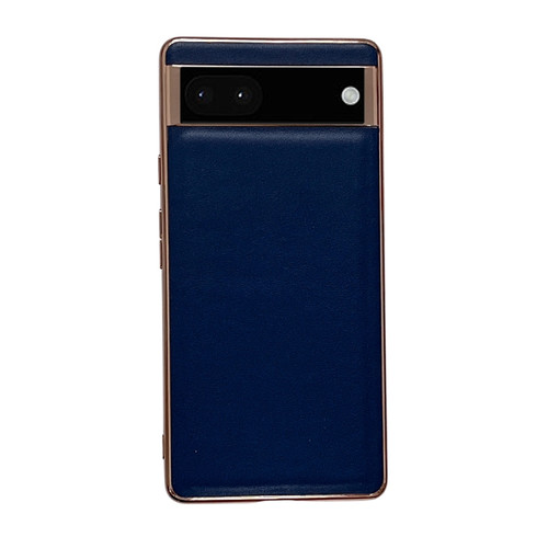 Google Pixel 7 Genuine Leather Xiaoya Series Nano Electroplating Phone Case - Blue