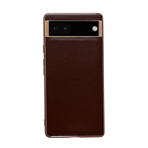 Google Pixel 7 Genuine Leather Xiaoya Series Nano Electroplating Phone Case - Coffee