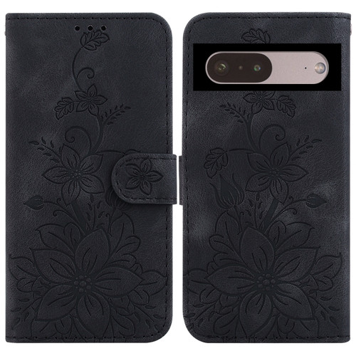 Google Pixel 7 Lily Embossed Leather Phone Case - Black