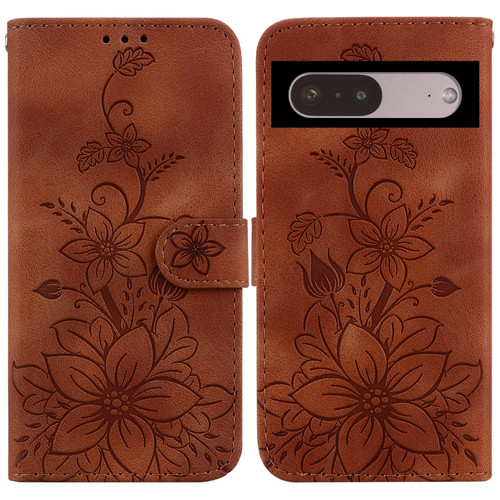 Google Pixel 7 Lily Embossed Leather Phone Case - Brown