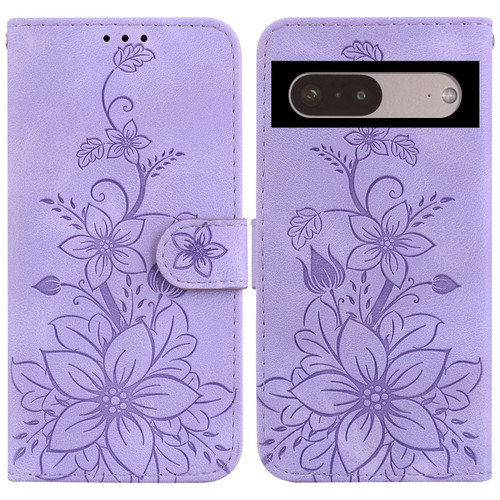 Google Pixel 7 Lily Embossed Leather Phone Case - Purple