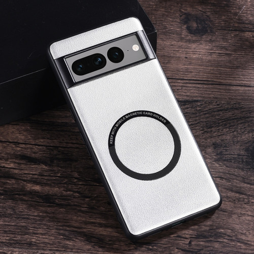 Google Pixel 7 Magsafe Magnetic Ring Leather Texture Phone Case - White
