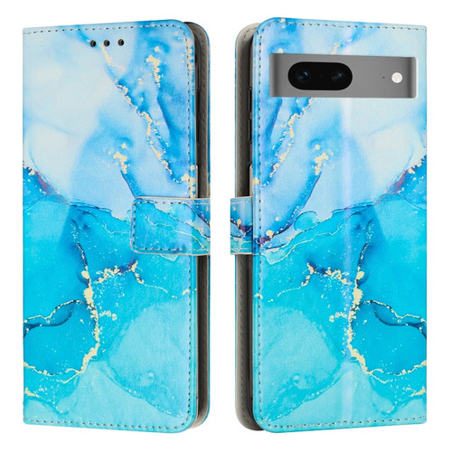 Google Pixel 7 Painted Marble Pattern Leather Phone Case - Blue Green