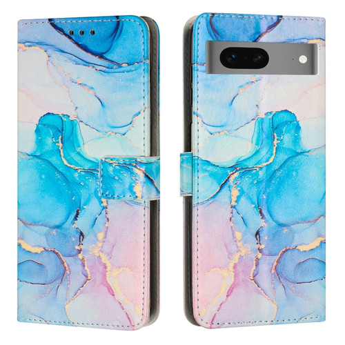 Google Pixel 7 Painted Marble Pattern Leather Phone Case - Pink Green