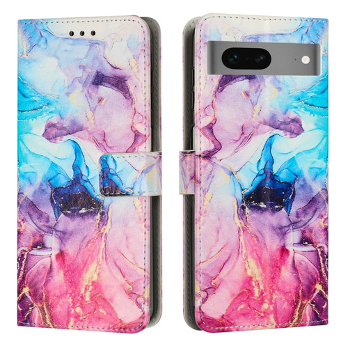 Google Pixel 7 Painted Marble Pattern Leather Phone Case - Pink Purple