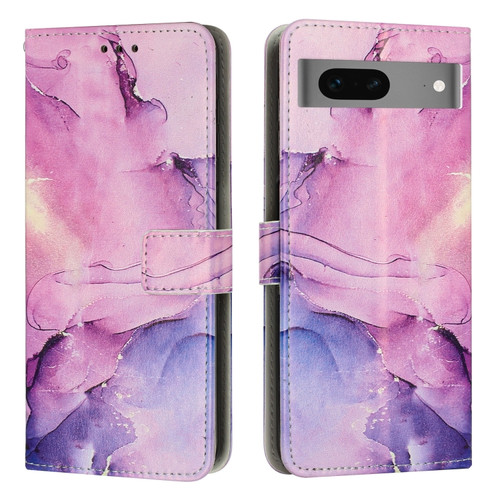 Google Pixel 7 Painted Marble Pattern Leather Phone Case - Purple