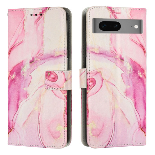 Google Pixel 7 Painted Marble Pattern Leather Phone Case - Rose Gold