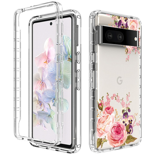 Google Pixel 7 PC+TPU Transparent Painted Phone Case - Pink Rose