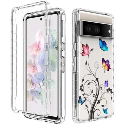 Google Pixel 7 PC+TPU Transparent Painted Phone Case - Tree Butterflies