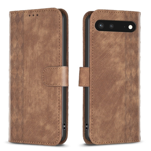 Google Pixel 7 Plaid Embossed Leather Phone Case - Brown