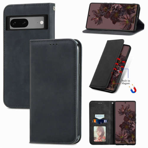 Google Pixel 7 Retro Skin Feel Magnetic Leather Phone Case - Black