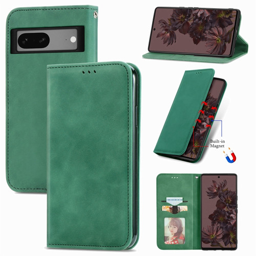 Google Pixel 7 Retro Skin Feel Magnetic Leather Phone Case - Green