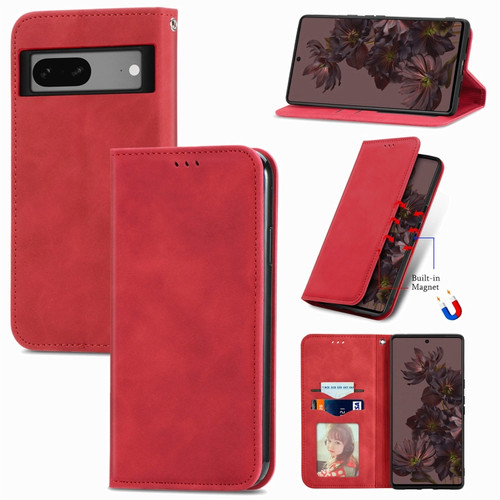 Google Pixel 7 Retro Skin Feel Magnetic Leather Phone Case - Red