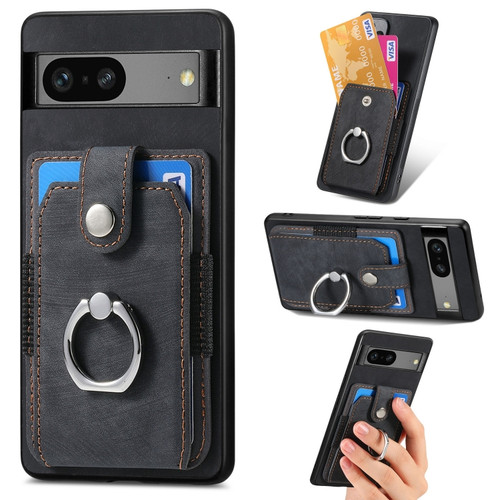 Google Pixel 7 Retro Skin-feel Ring Card Wallet Phone Case - Black