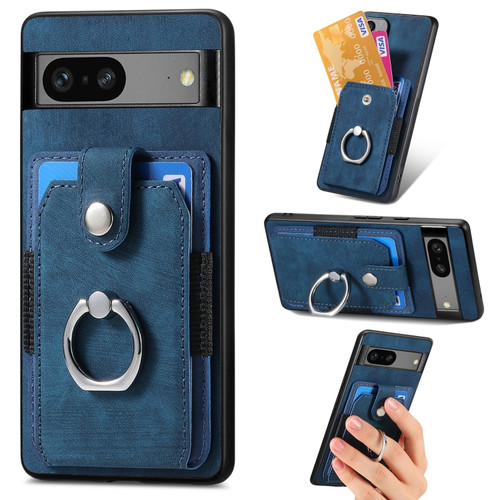 Google Pixel 7 Retro Skin-feel Ring Card Wallet Phone Case - Blue