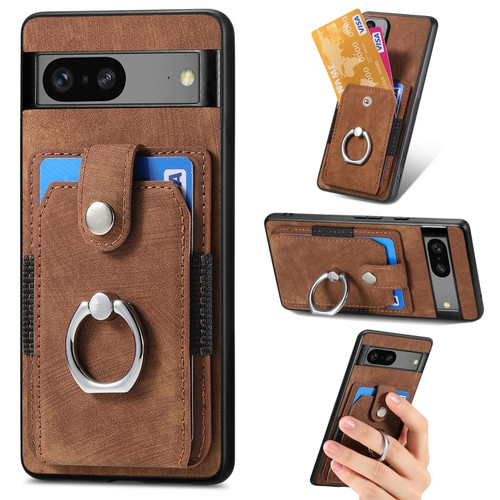 Google Pixel 7 Retro Skin-feel Ring Card Wallet Phone Case - Brown