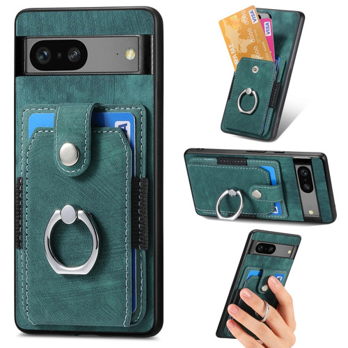 Google Pixel 7 Retro Skin-feel Ring Card Wallet Phone Case - Green