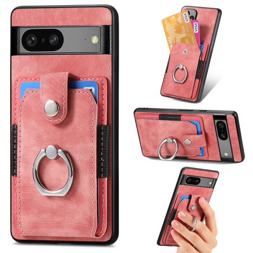 Google Pixel 7 Retro Skin-feel Ring Card Wallet Phone Case - Pink