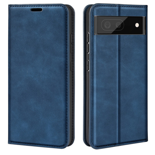 Google Pixel 7 Retro-skin Magnetic Suction Leather Phone Case - Dark Blue