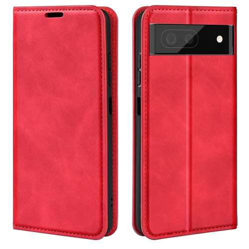 Google Pixel 7 Retro-skin Magnetic Suction Leather Phone Case - Red