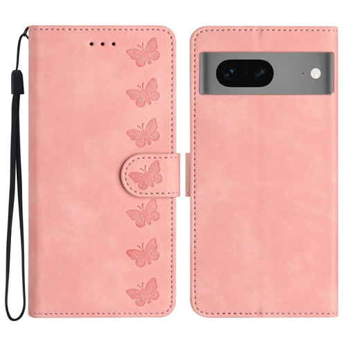 Google Pixel 7 Seven Butterflies Embossed Leather Phone Case - Pink