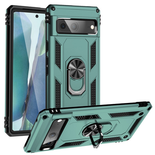 Google Pixel 7 Shockproof TPU + PC Phone Case with Holder - Dark Green