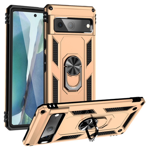 Google Pixel 7 Shockproof TPU + PC Phone Case with Holder - Gold