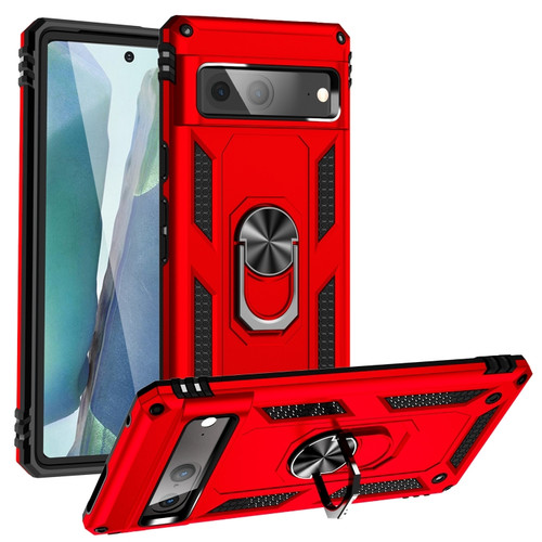 Google Pixel 7 Shockproof TPU + PC Phone Case with Holder - Red