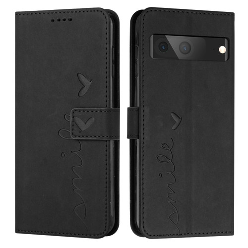 Google Pixel 7 Skin Feel Heart Pattern Leather Phone Case - Black