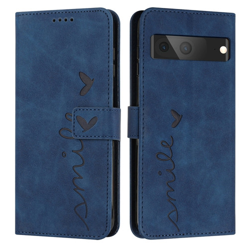 Google Pixel 7 Skin Feel Heart Pattern Leather Phone Case - Blue