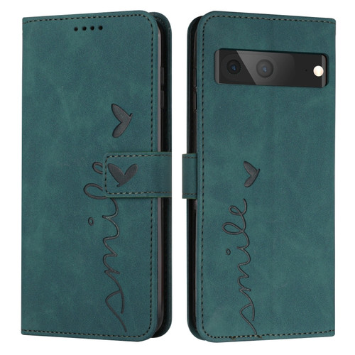 Google Pixel 7 Skin Feel Heart Pattern Leather Phone Case - Green