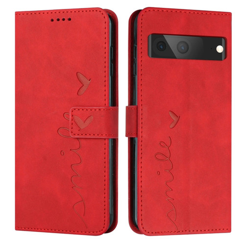 Google Pixel 7 Skin Feel Heart Pattern Leather Phone Case - Red