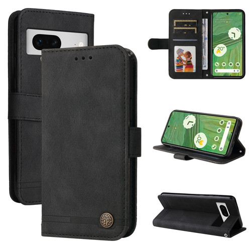 Google Pixel  7 Skin Feel Life Tree Metal Button Leather Phone Case - Black